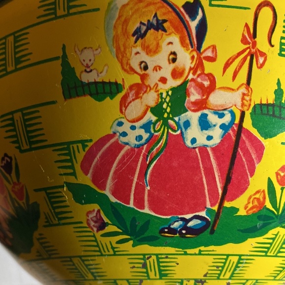 Vintage 1940- 1950 J Chein & Co Tin Litho Nursery Rhyme Easter Basket - Picture 10 of 10